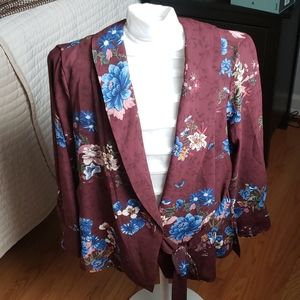 Zara Burgundy Floral Wrap/Blouse L/S XS